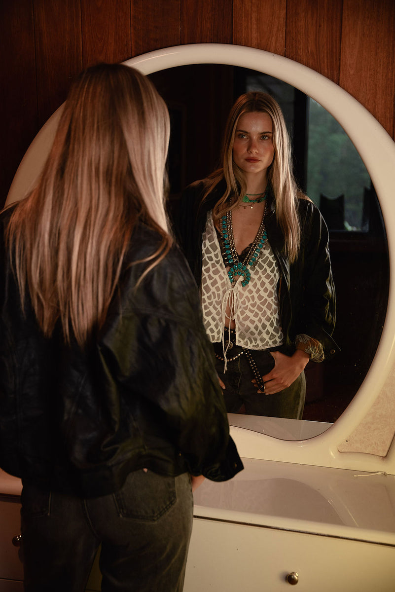 Mother of Pearl Silk Tie Blouse - Chasing Unicorns