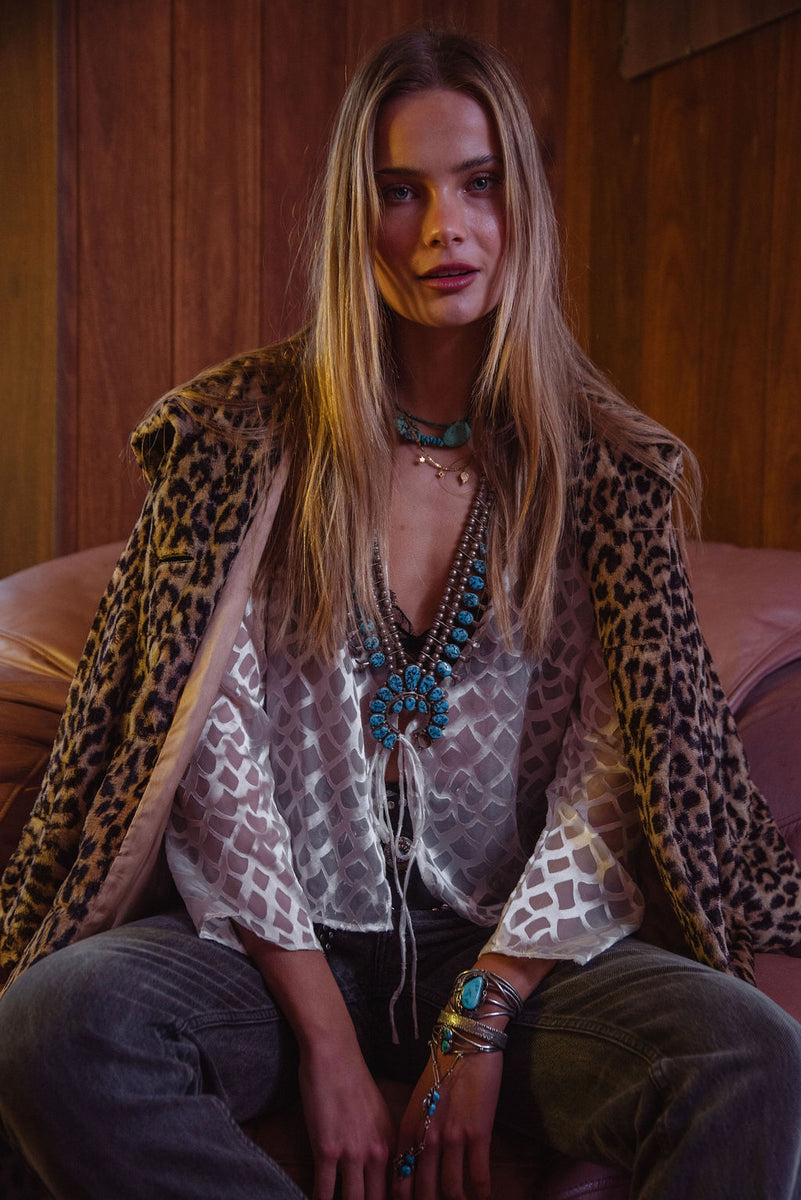 Mother of Pearl Silk Tie Blouse - Chasing Unicorns