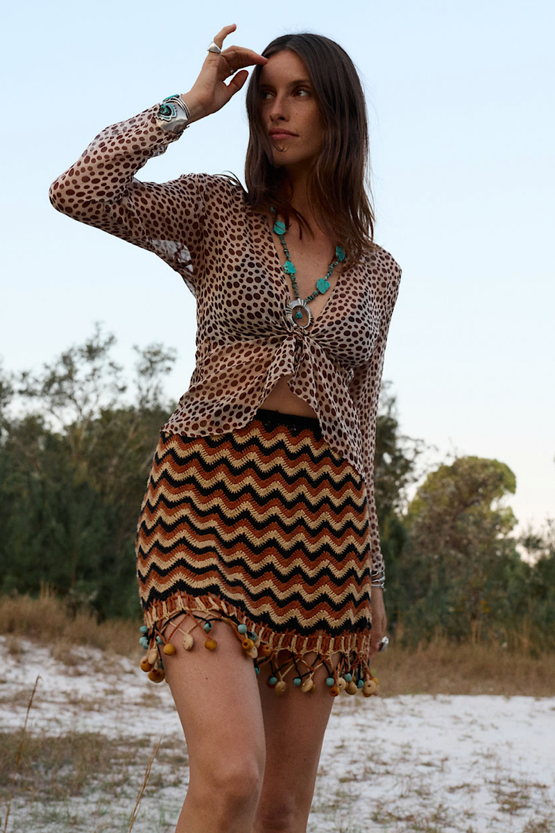 Mother of Pearl Silk Tie Blouse - polka dot - Chasing Unicorns