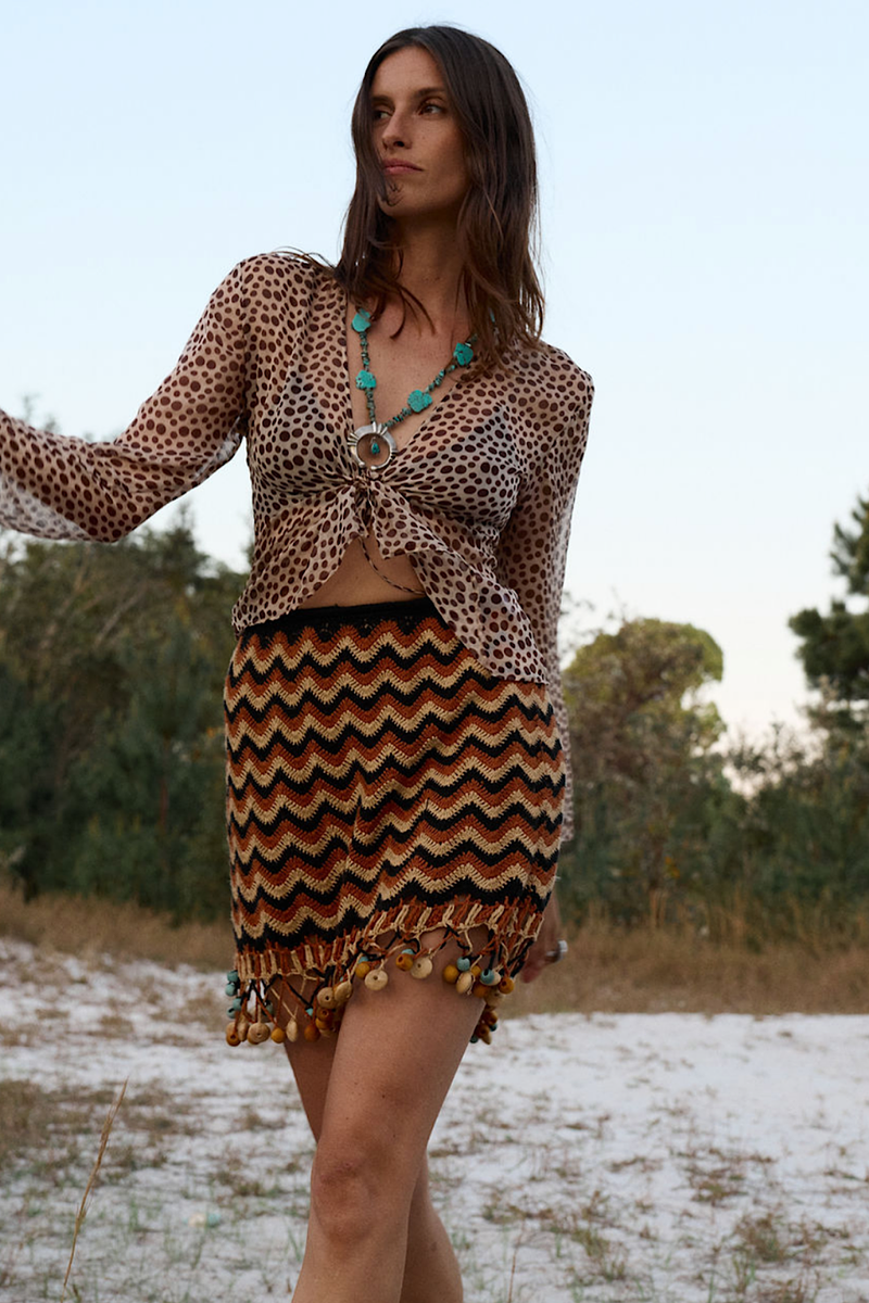 Mother of Pearl Silk Tie Blouse - polka dot - Chasing Unicorns