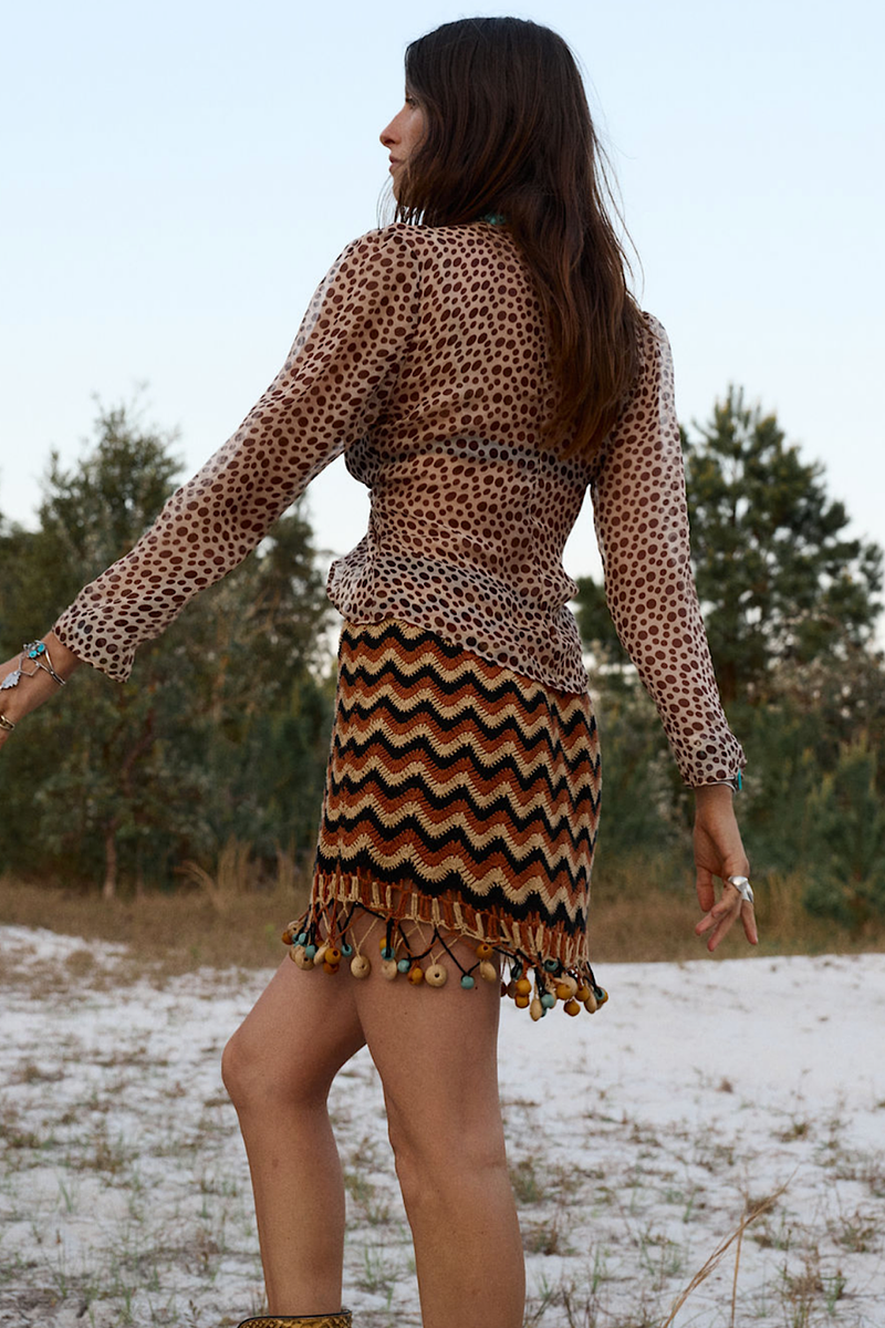 Mother of Pearl Silk Tie Blouse - polka dot - Chasing Unicorns