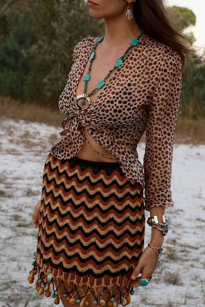 Mother of Pearl Silk Tie Blouse - polka dot - Chasing Unicorns