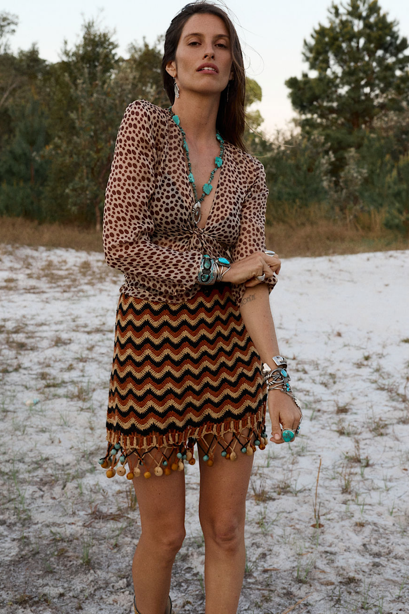 Mother of Pearl Silk Tie Blouse - polka dot - Chasing Unicorns