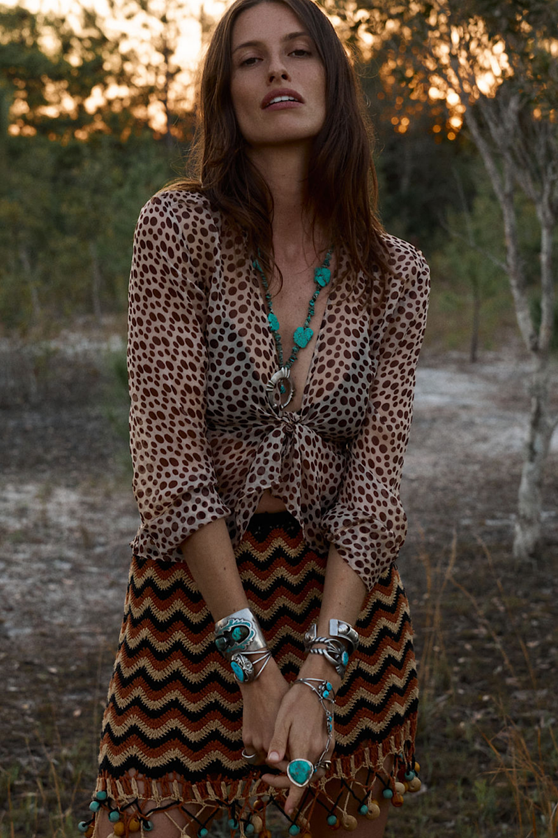 Mother of Pearl Silk Tie Blouse - polka dot - Chasing Unicorns