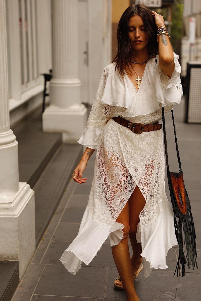 Mystical Magical Silk + Lace Wrap Maxi Dress Duster - Chasing Unicorns