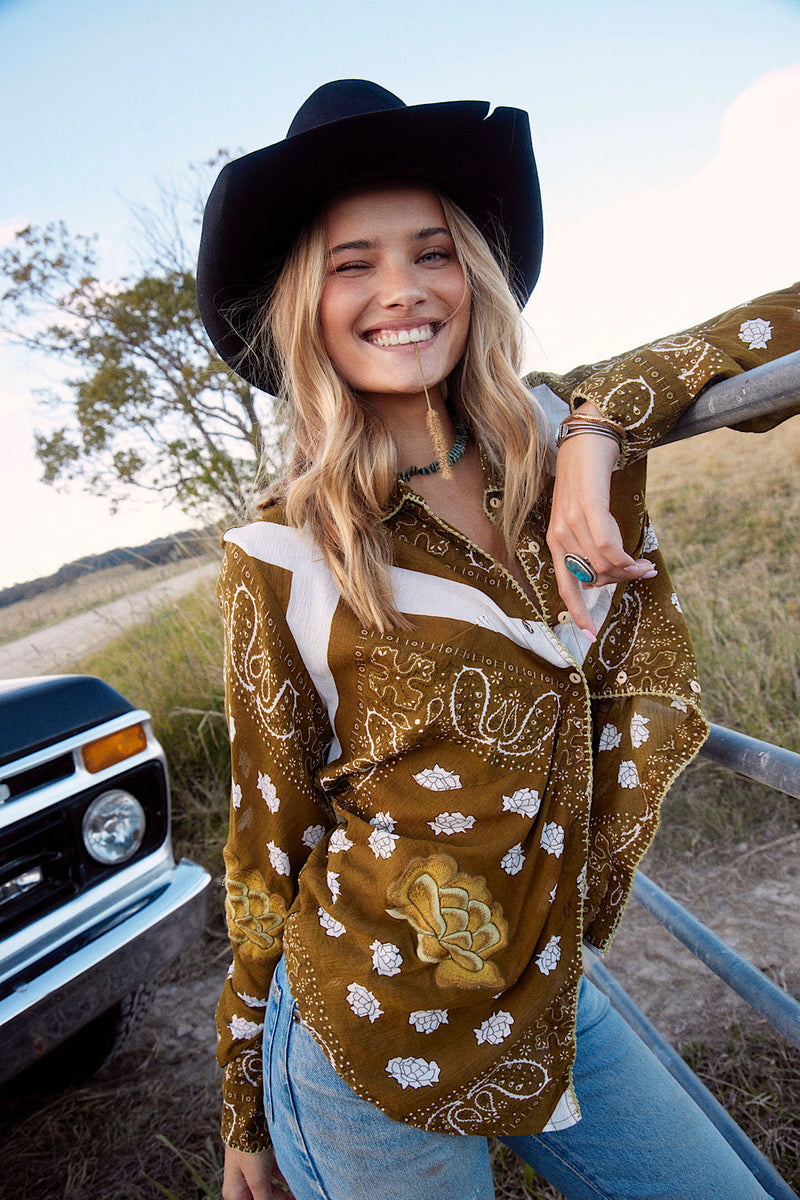 NEW Cotton Gauze Embroidered Long Sleeve Shirt - Chasing Unicorns