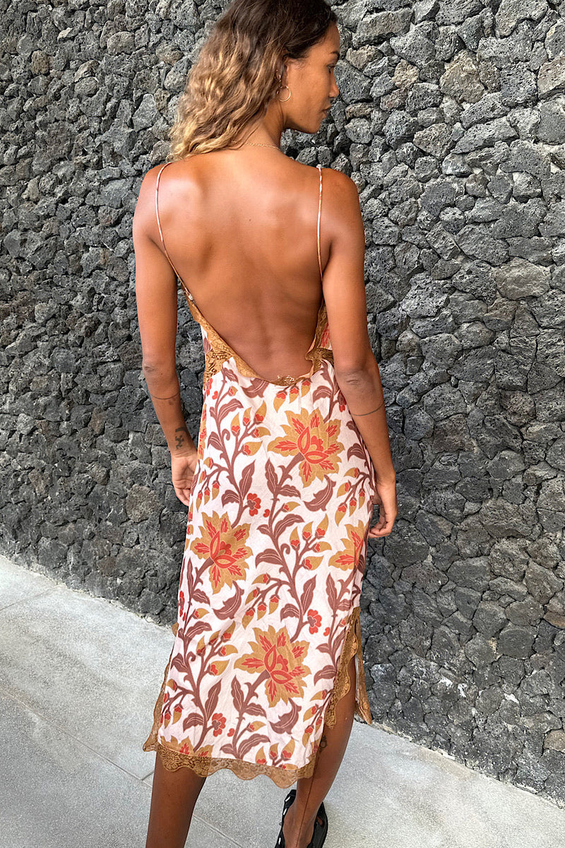 NEW Friend Of The Devil Backless Silk Slip Midi Dress - Chasing Unicorns