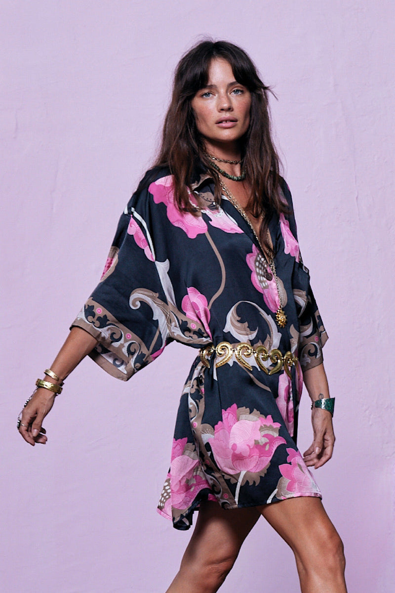 NEW Long Way Around Satin Super Oversized Shirt - Poppy - Chasing Unicorns