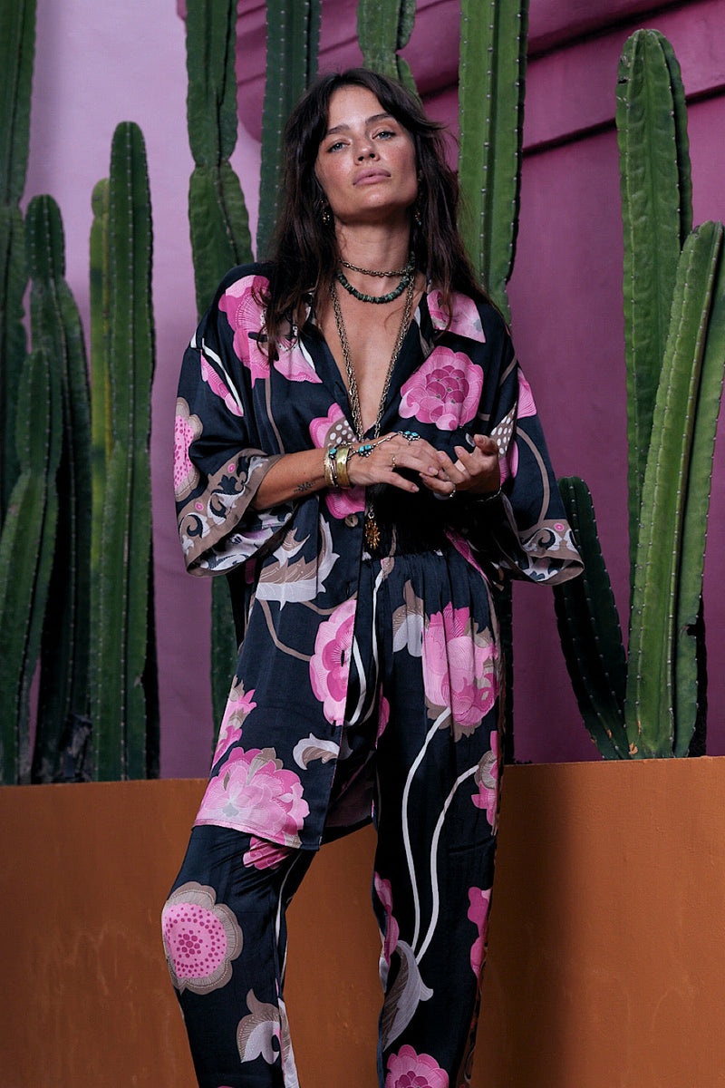 NEW Long Way Around Satin Super Oversized Shirt - Poppy - Chasing Unicorns