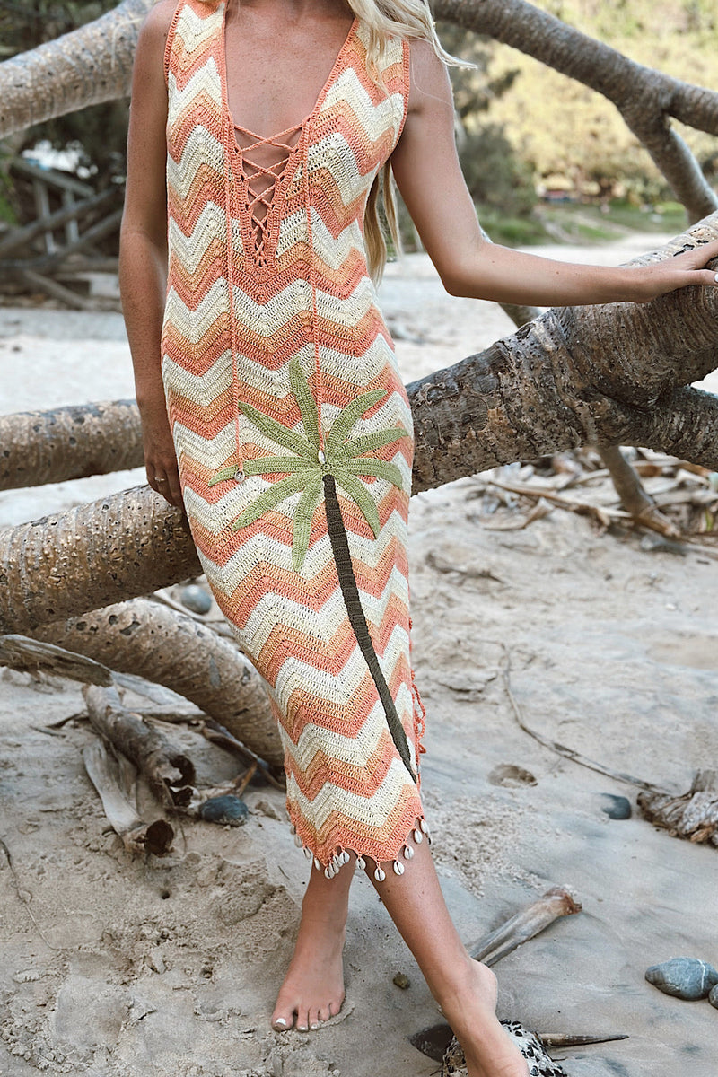 NEW Pink Palm Crochet Midi Dress - Chasing Unicorns