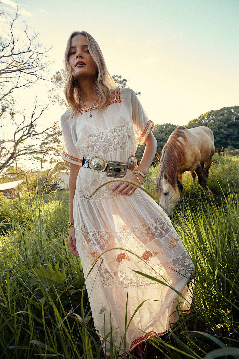 NEW Silk/Cotton + Lace Midi Dress - Chasing Unicorns