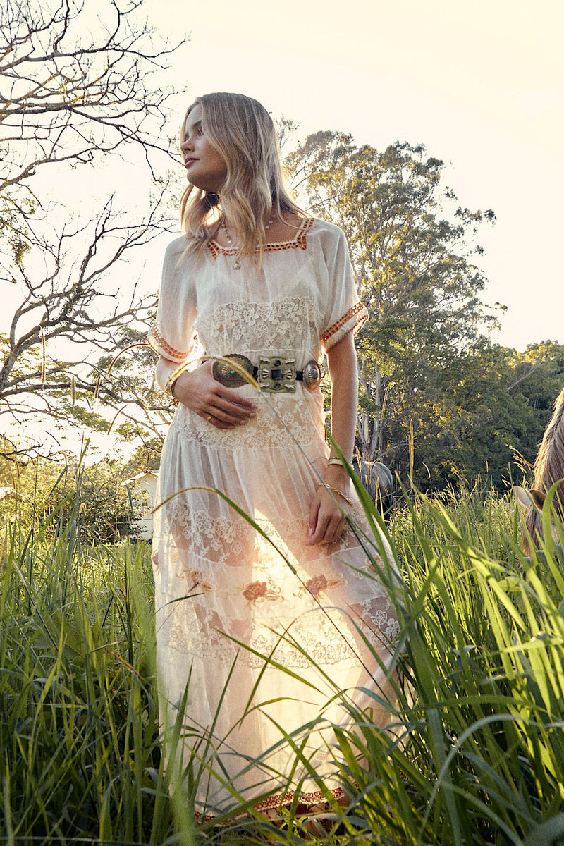 NEW Silk/Cotton + Lace Midi Dress - Chasing Unicorns