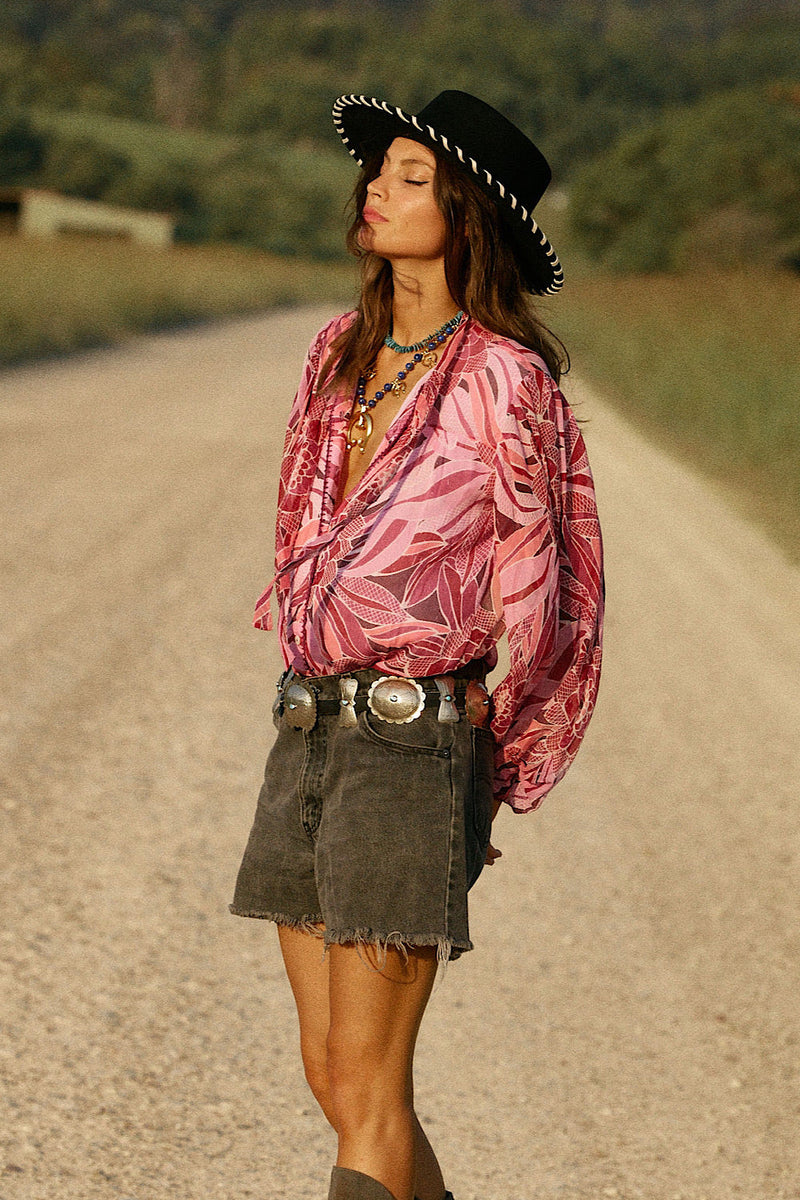 NEW Till The Morning Comes Silk Blouse - Pink Floral - Chasing Unicorns