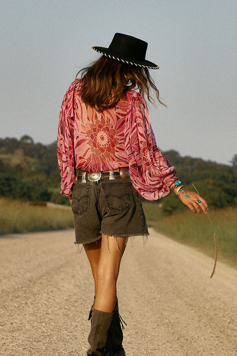 NEW Till The Morning Comes Silk Blouse - Pink Floral - Chasing Unicorns