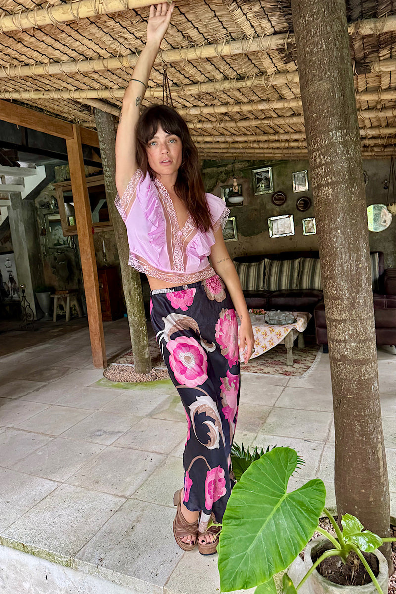 No Expectations Silk + Lace Blouse - Pink - Chasing Unicorns