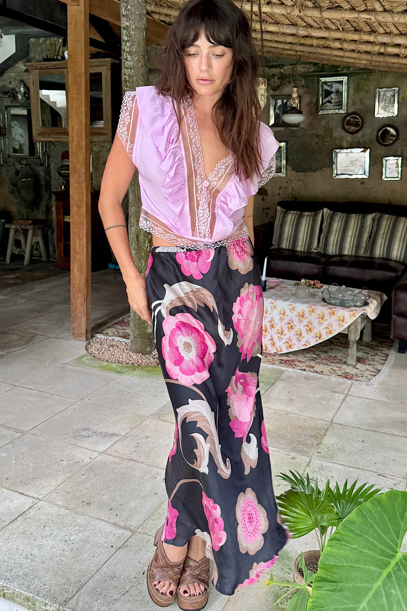 No Expectations Silk + Lace Blouse - Pink - Chasing Unicorns