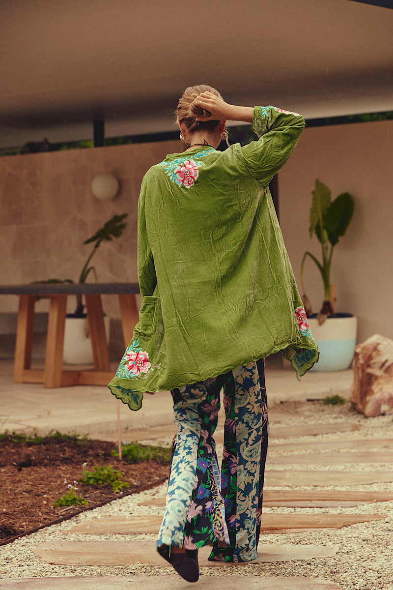 One Night In Heaven Silk Velvet And Embroidered Short Housecoat - Chasing Unicorns