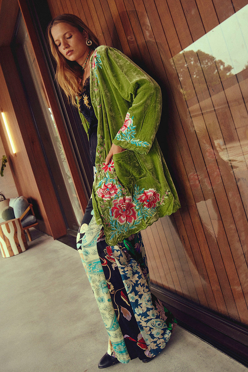 One Night In Heaven Silk Velvet And Embroidered Short Housecoat - Chasing Unicorns