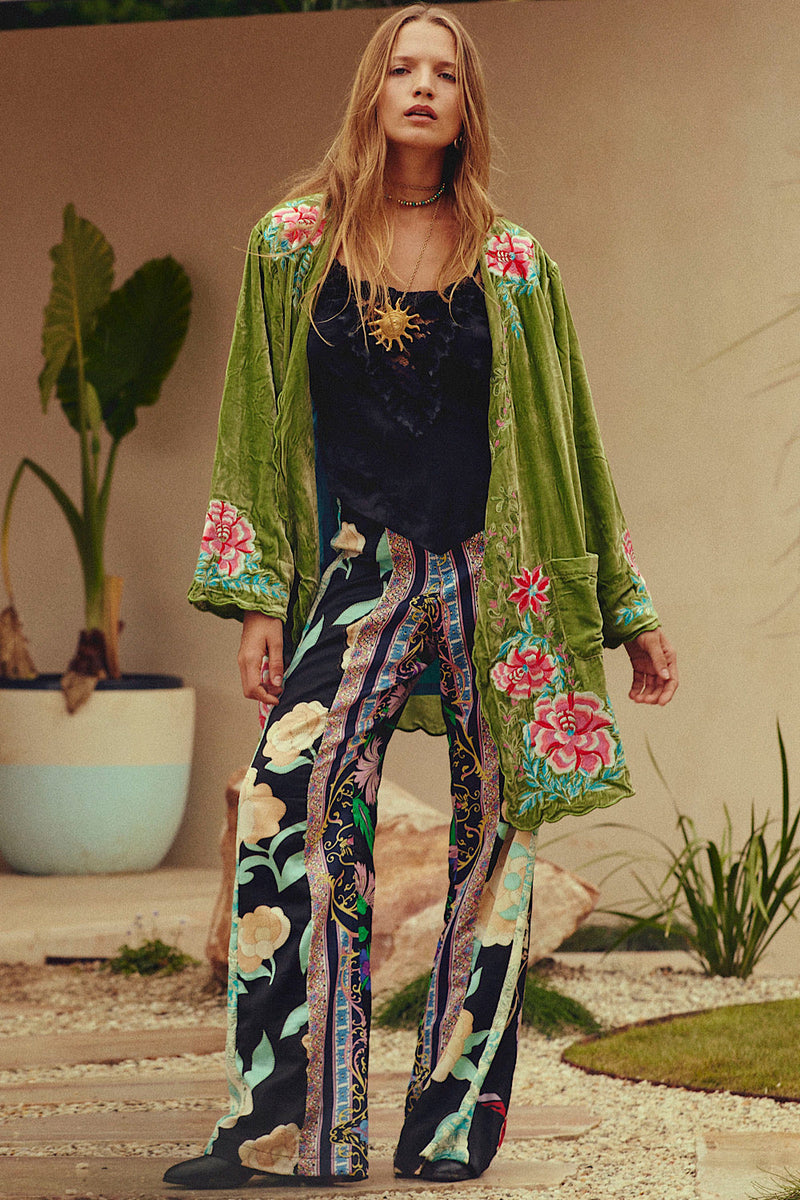 One Night In Heaven Silk Velvet And Embroidered Short Housecoat - Chasing Unicorns