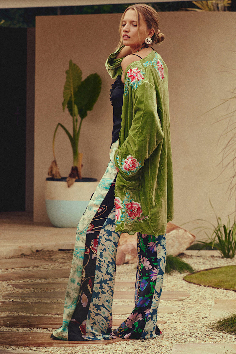 One Night In Heaven Silk Velvet And Embroidered Short Housecoat - Chasing Unicorns