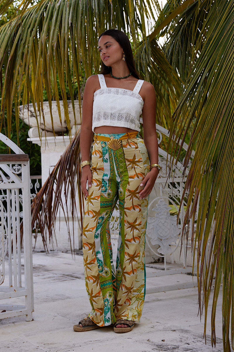 Paint This Town Patchwork Off Cut Silk Flares - Tropical Floral - Chasing Unicorns
