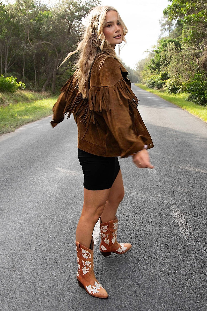 Prairie Fire Suede Fringe Jacket - Brown - Chasing Unicorns