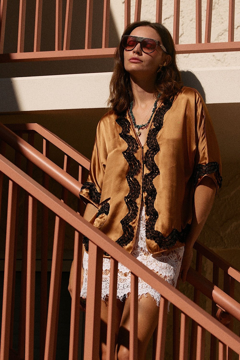 Promised Land Silk Satin And Lace Blouse - Chasing Unicorns