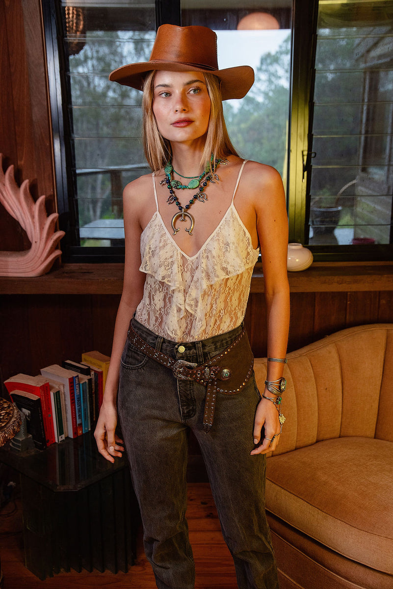 Rebel Leather Studded Belt - Brown - Chasing Unicorns