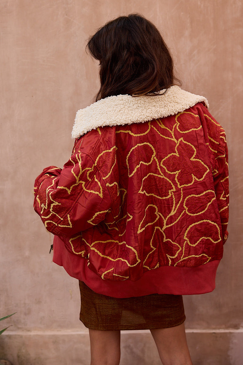 Right Here, Right Now Tapestry Bomber Jacket - Chilli - Chasing Unicorns