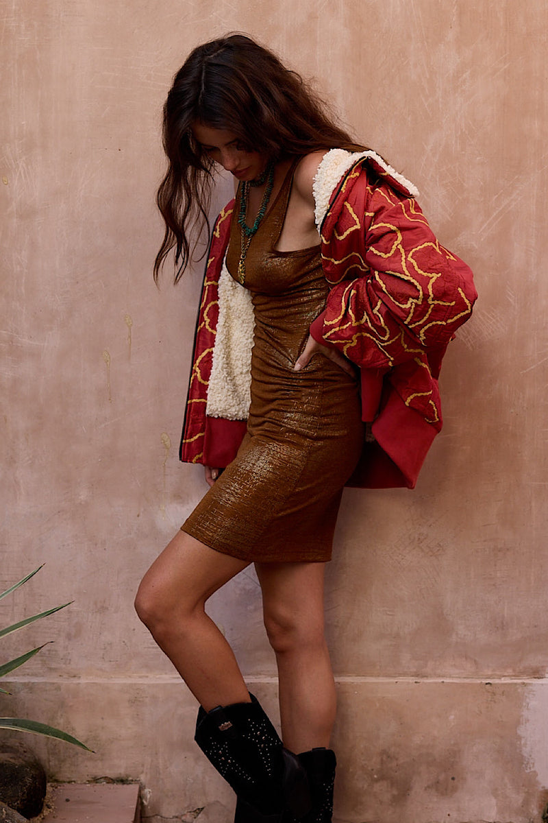 Right Here, Right Now Tapestry Bomber Jacket - Chilli - Chasing Unicorns