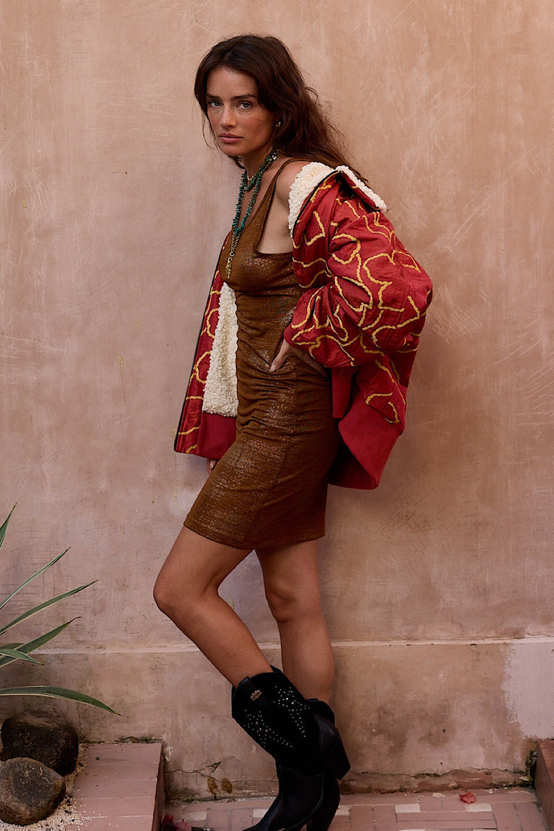 Right Here, Right Now Tapestry Bomber Jacket - Chilli - Chasing Unicorns