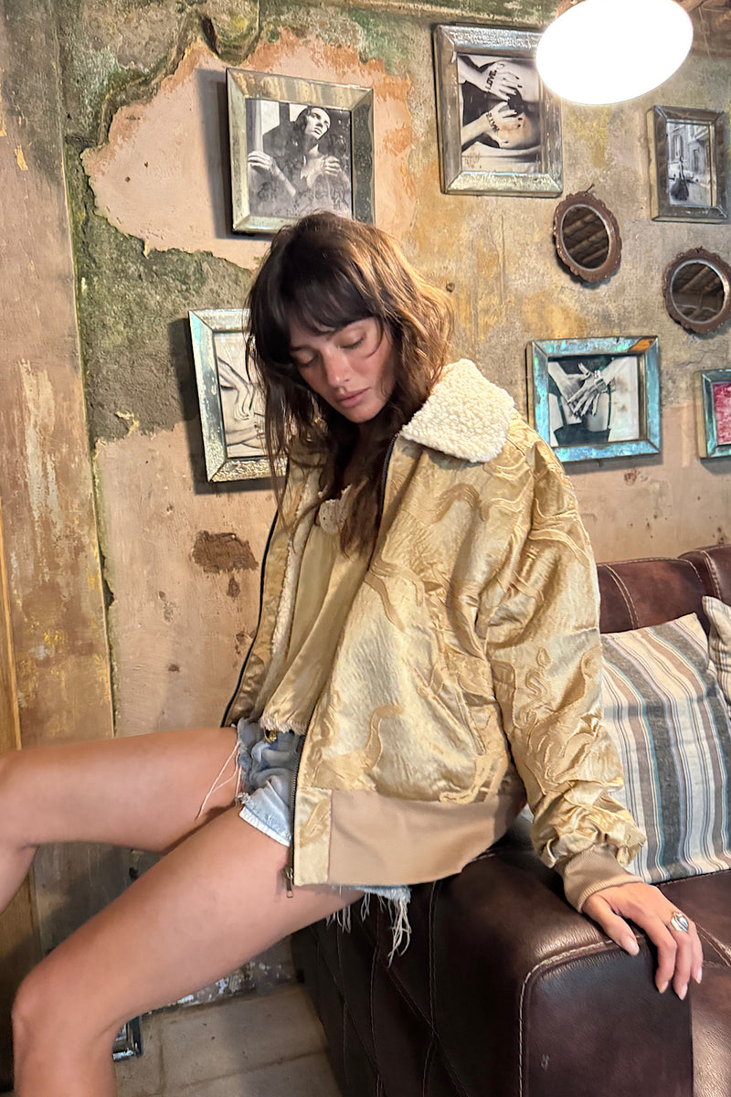 Right Here, Right Now Tapestry Bomber Jacket - Golden Sun - Chasing Unicorns