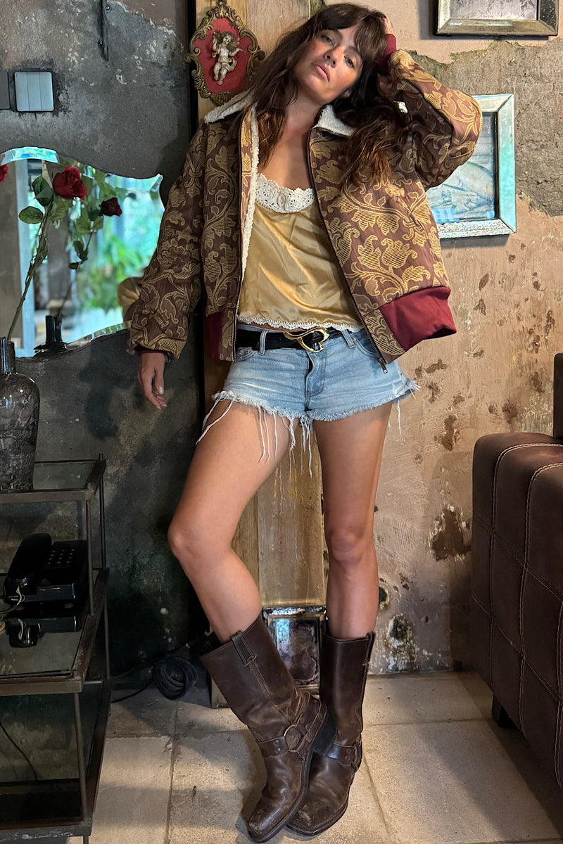 Right Here, Right Now Tapestry Bomber Jacket - Maroon - Chasing Unicorns