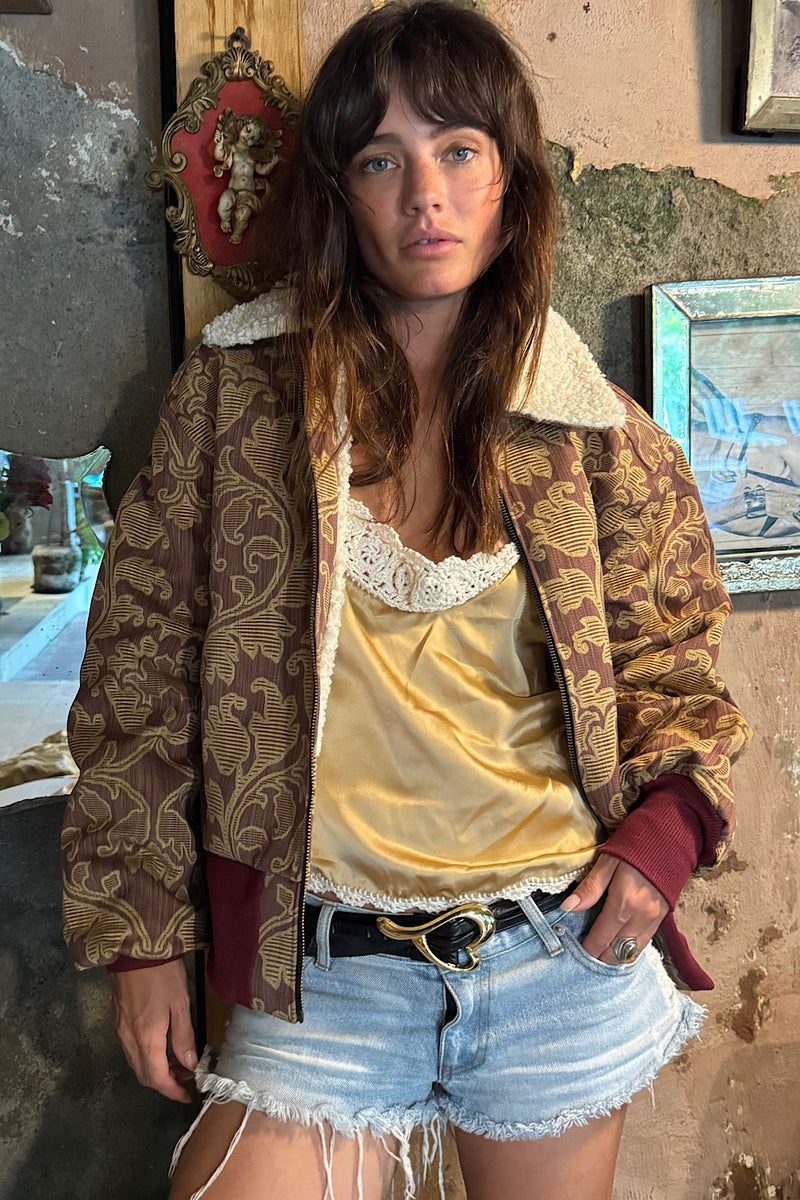 Right Here, Right Now Tapestry Bomber Jacket - Maroon - Chasing Unicorns