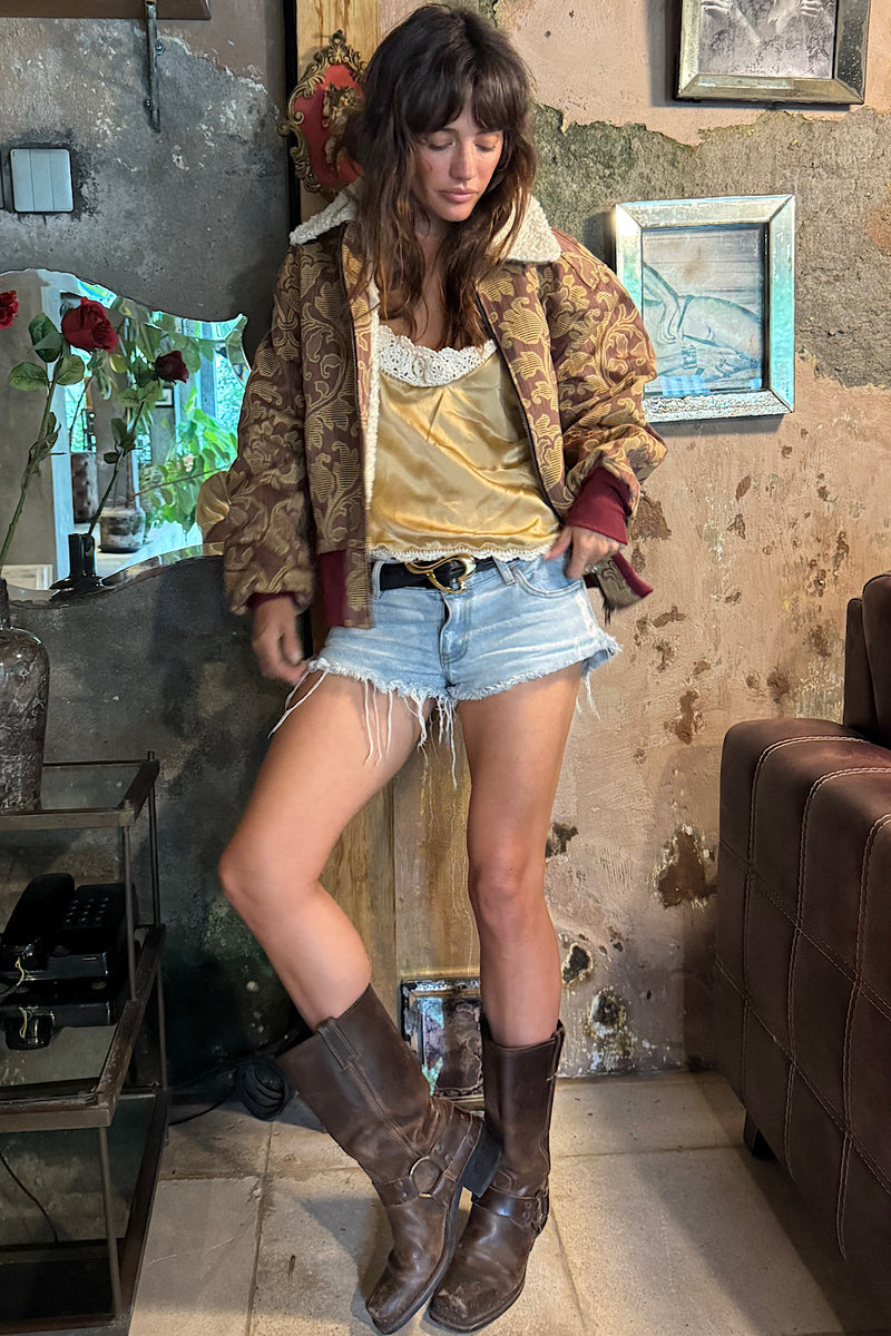 Right Here, Right Now Tapestry Bomber Jacket - Maroon - Chasing Unicorns