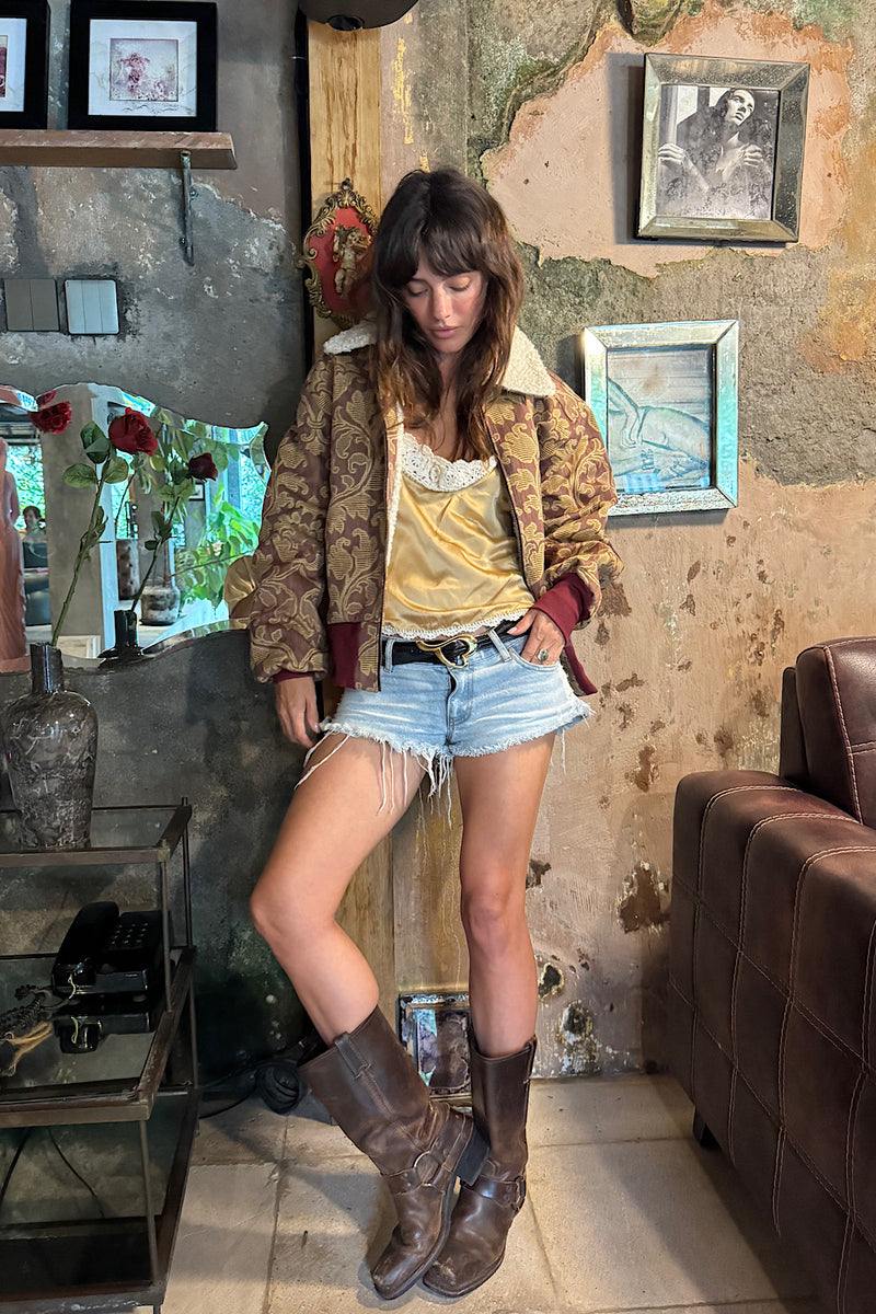 Right Here, Right Now Tapestry Bomber Jacket - Maroon - Chasing Unicorns