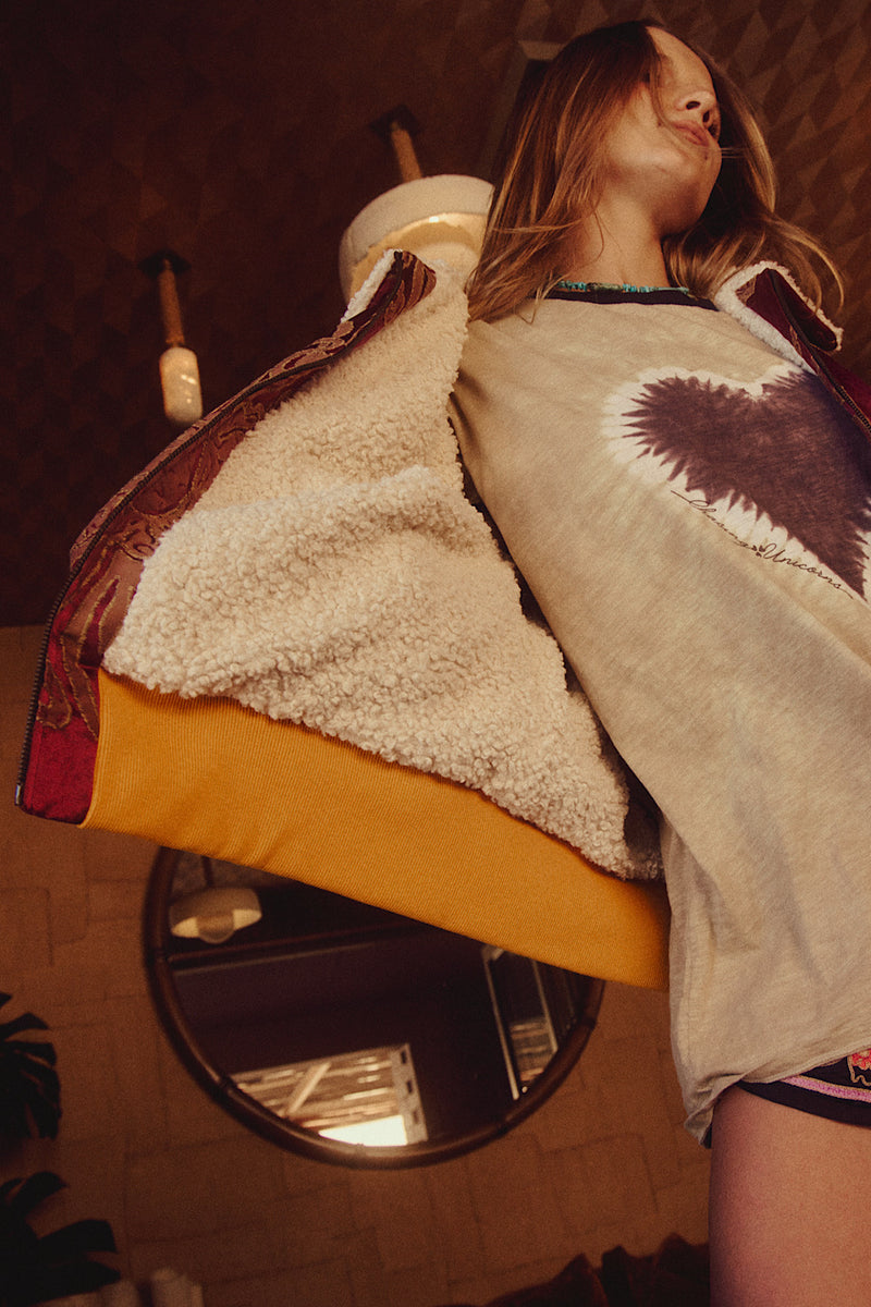 Right Here, Right Now Tapestry Bomber Jacket - Red Sun - Chasing Unicorns