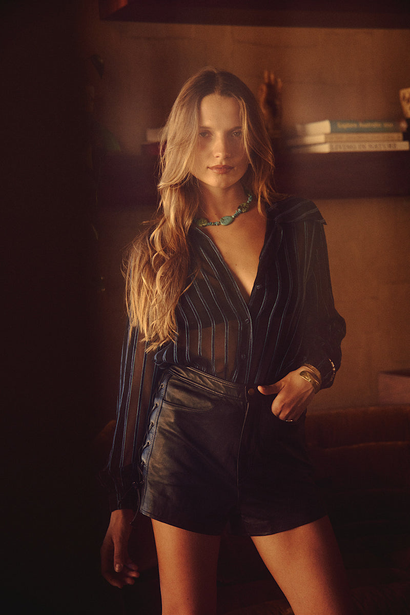 Start Me Up Silk Velvet Burnout 70S Collar Blouse - Chasing Unicorns