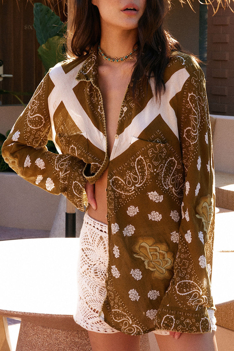 Straight Talker Cotton Gauze Embroidered Long Sleeve Shirt - Chasing Unicorns