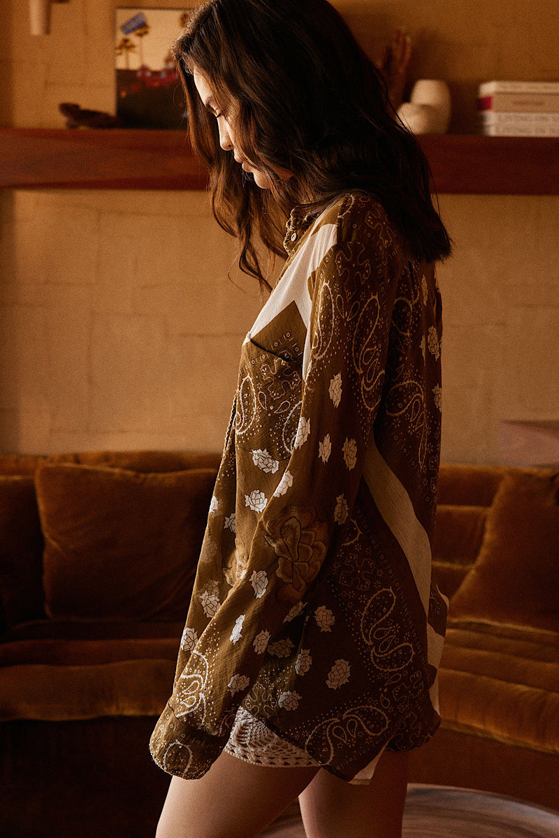 Straight Talker Cotton Gauze Embroidered Long Sleeve Shirt - Chasing Unicorns