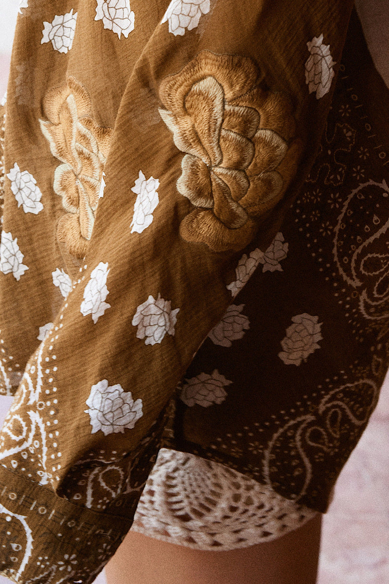 Straight Talker Cotton Gauze Embroidered Long Sleeve Shirt - Chasing Unicorns