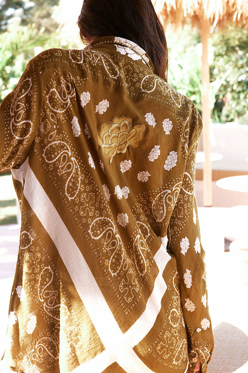 Straight Talker Cotton Gauze Embroidered Long Sleeve Shirt - Chasing Unicorns