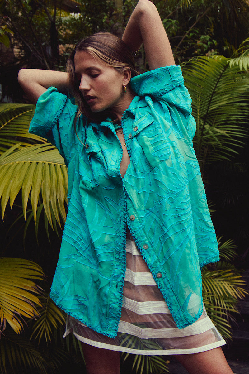 Till The Moon Don’t Shine Silk Burnout Safari Shirt - Jade - Chasing Unicorns