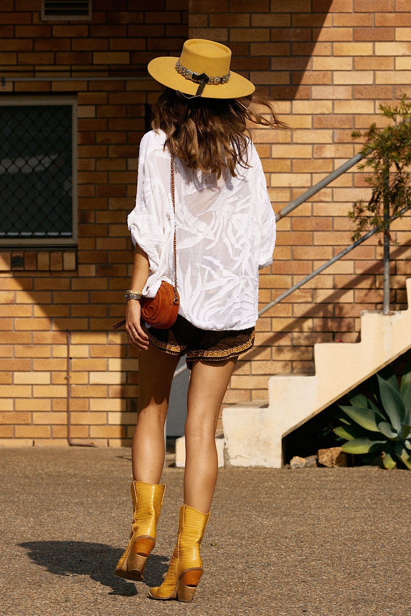 Till The Moon Don’t Shine Silk Burnout Safari Shirt - Chasing Unicorns