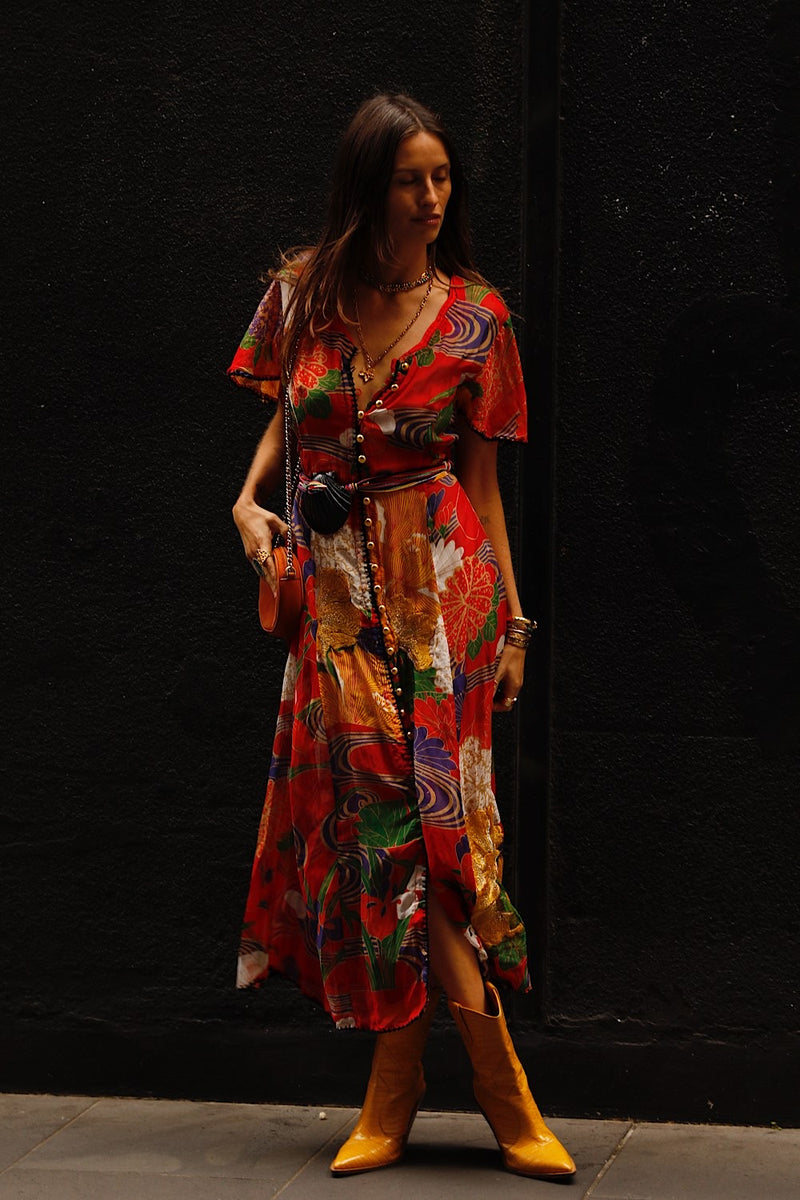 What I Did For Love Silk/Cotton Gauze, Embroidered + Midi Dress - Chasing Unicorns