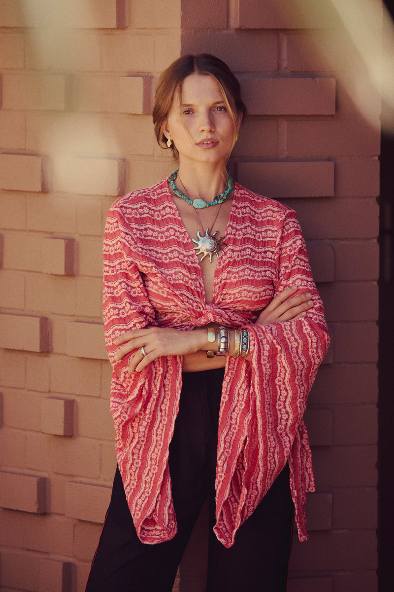 White Cloud Lace Tie Blouse - Watermelon - Chasing Unicorns