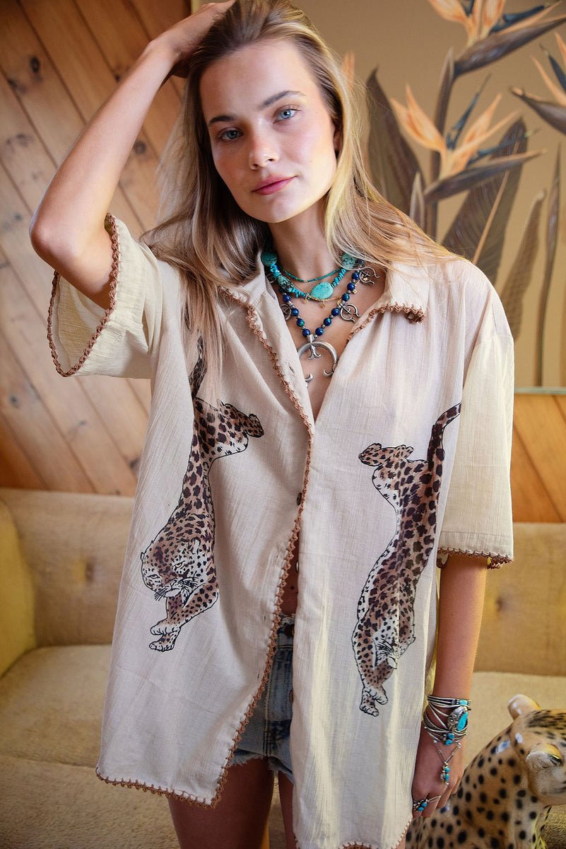 Wild Side Cheetah Cotton Short Sleeve Shirt - Chasing Unicorns