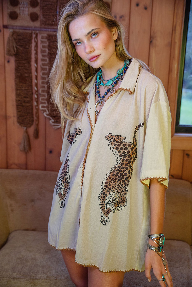 Wild Side Cheetah Cotton Short Sleeve Shirt - Chasing Unicorns