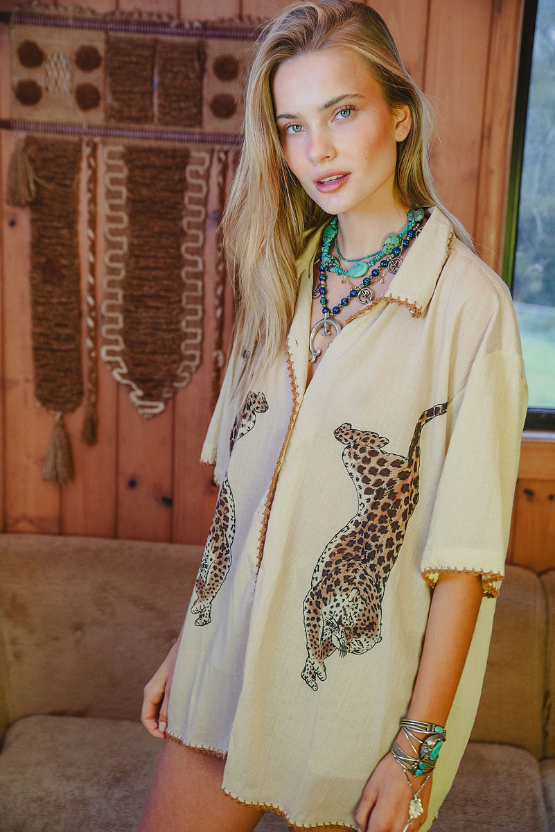 Wild Side Cheetah Cotton Short Sleeve Shirt - Chasing Unicorns