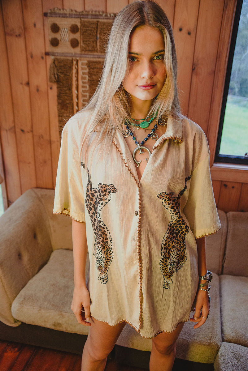 Wild Side Cheetah Cotton Short Sleeve Shirt - Chasing Unicorns